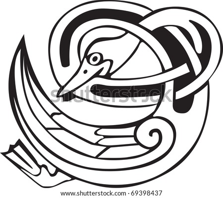 stock vector Tattoo design of a Celtic viking animal of a duck biting its