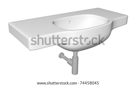 Modern washbasin or sink with faucet and plumbing fixtures, isolated against a white background.