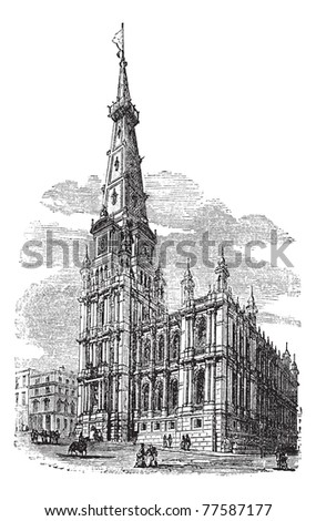 The Town Hall, Halifax, West Yorkshire Vintage Engraving. Old ... The Town Hall, Halifax, West Yorkshire Vintage Engraving. Old ...