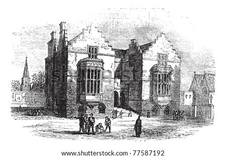 Harrow school vintage engraving. Old engraved illustration of harrow architecture, during 1800s. Trousset Encyclopedia.