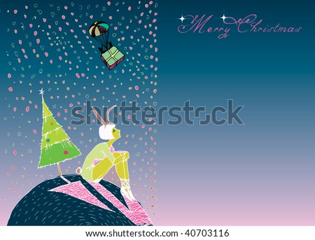 Girl sitting alone (Christmas card hand drawn vector) - stock vector
