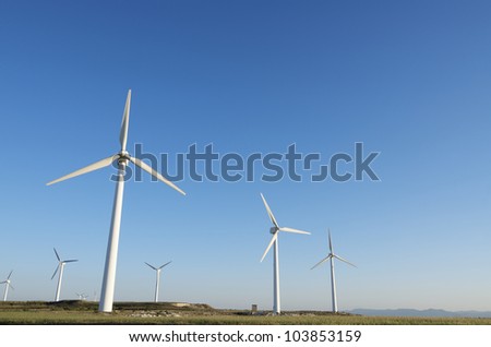 windmills for renewable electric energy production, La Muela, Zaragoza, Aragon, Spain