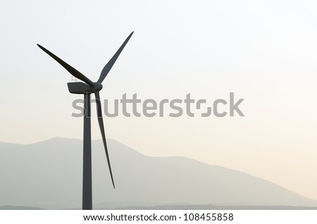 silhouette of a windmill for renewable electric energy production, Fuendejalon, Zaragoza, Aragon, Spain