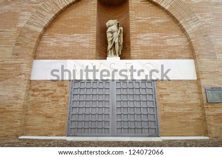 MERIDA, SPAIN - AUGUST 5: Museum on August 5, 2007 in Merida: entrance to the National Museum of Roman Art. Opened on September 19, 1986, was designed by architect Rafael Moneo.
