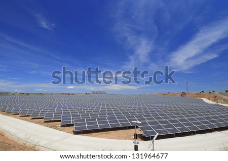 view of a huge solar field for renewable electric energy production, Soria, Spain
