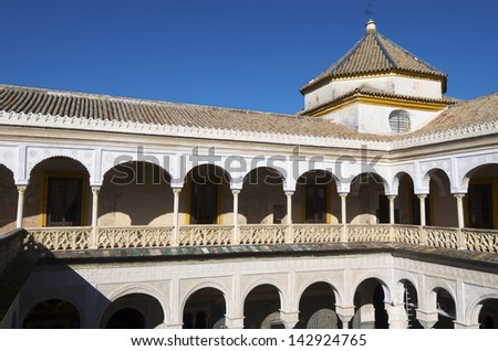 second floor of the main courtyard in the palace of Pilatos, Seville, Andalucia, Spain