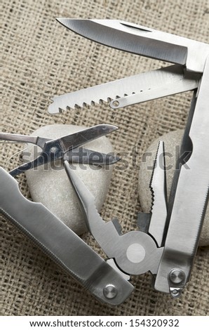 close up view  of a multi-tool pliers