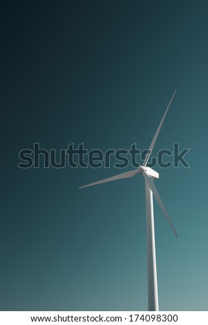 closeup of a windmill for renewable electric energy production, Pozuelo de Aragon, Zaragoza, Aragon, Spain.