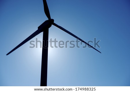 Windmill for renewable electric energy production, Pozuelo de Aragon, Zaragoza, Aragon, Spain