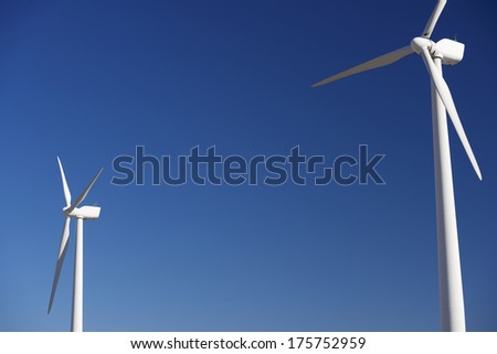 Windmills for renewable electric energy production, Pozuelo de Aragon, Zaragoza, Aragon, Spain