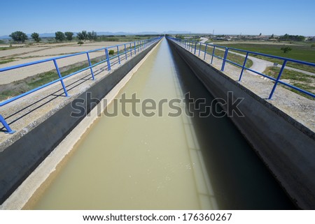 view of a huge irrigation canal built in concrete, Tardienta, Huesca, Aragon, Spain
