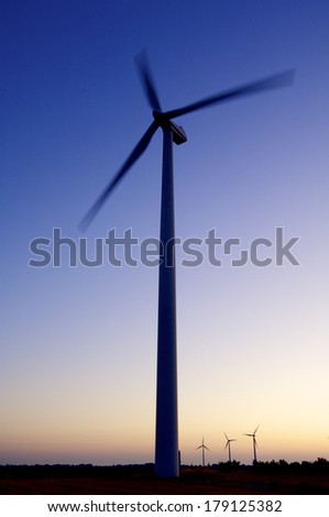 Windmills for renewable electric energy production, La Muela, Zaragoza, Aragon, Spain