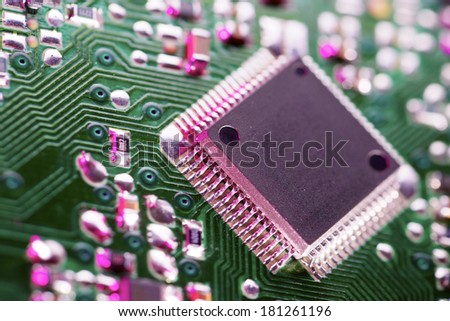 Closeup of a chip in an integrated circuit