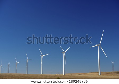 Windmills for renewable electric energy production, Pozuelo de Aragon, Zaragoza, Aragon, Spain