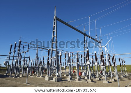 Electrical substation with blue and clear sky
