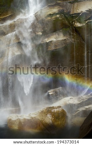Waterfall known as Vernal Fall falling on a smooth wall of granite in Yosemite National Park, California, USA
