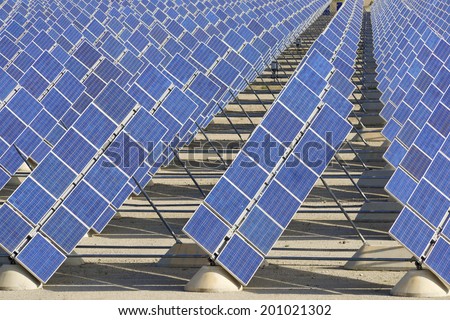 Photovoltaic panels for renewable electric production, Zaragoza province, Aragon, Spain.