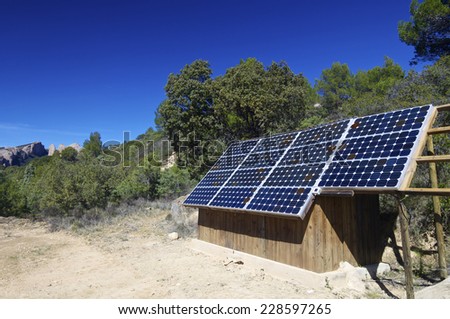 Solar panels for production of renewable electrical energy in Huesca province, Aragon, Spain