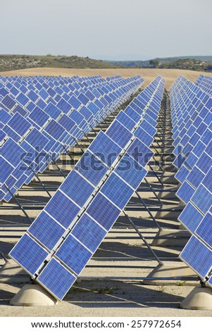 Photovoltaic panels for renewable electric production, Zaragoza province, Aragon, Spain.