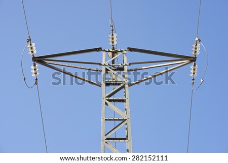 Power line in Zaragoza province, Aragon, Spain.