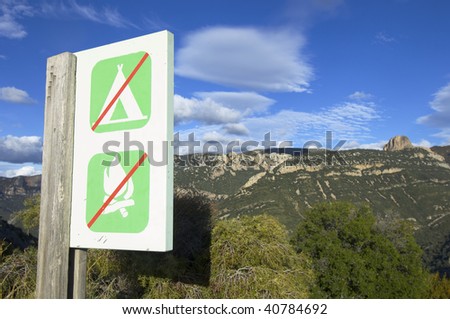 prohibited camping and fire signal in the Pyrenees, spain