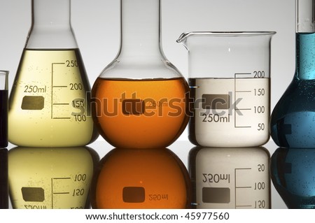 lab equipment with colored liquid