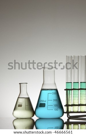 laboratory two flasks and test tubes in a rack