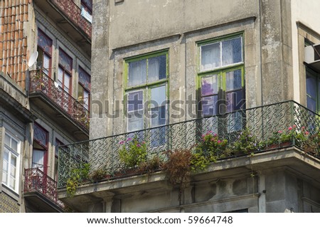 typical view of a balcony in the city of Oporto, Portugal