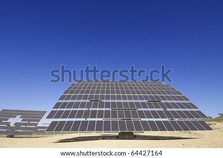 Solar field with blue and clear sky