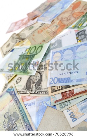 group banknotes of different countries around the world