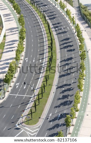 stock photo aerial view of a main street no cars in the city
