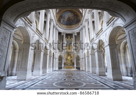 inside view of the Royal Chapelle of Versailles Palace, France