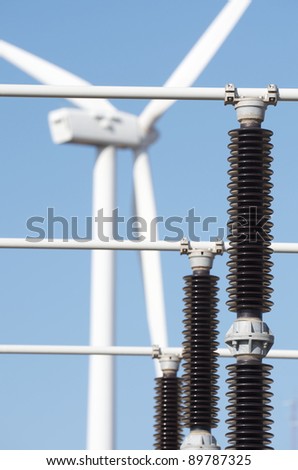 windmill for  electric power production and  electrical substation