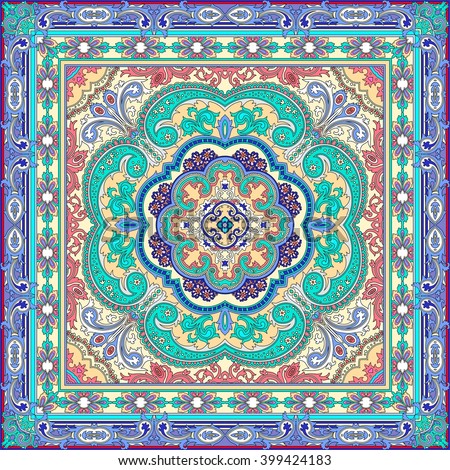 Traditional ornamental floral paisley bandanna. You can use this pattern in the design of carpet, shawl, pillow, cushion. Orange elegance paisley pattern