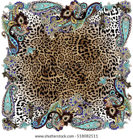 Animal paisley color shawl design leopard square