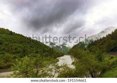 Landscape of Olt Valley mountain after rain