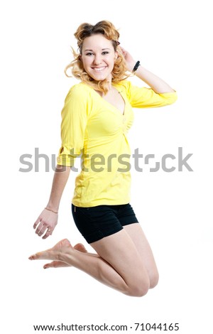 Young girl in yellow blouse isolated on white background