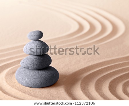 zen meditation garden, harmony relaxation and concentration concept in pattern of sand and stones