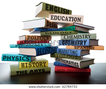 school books on a stack educational textbooks with text education leads to knowledge study books for college high school or university learning leads to wisdom