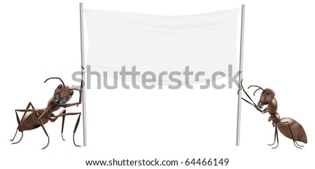ants holding advertisement or commercial announce billboard or placard copy space announcement announce message promote important product or event promotion advertise banner