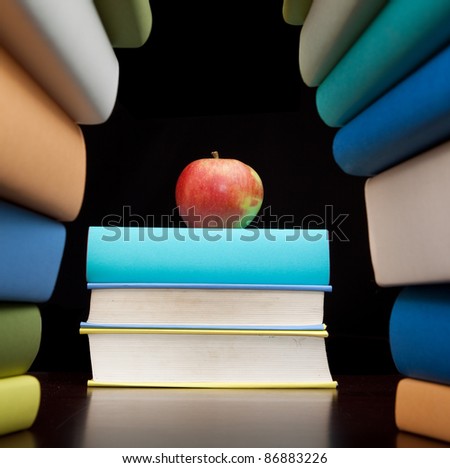 education study books learning building knowledge at school with healthy apple