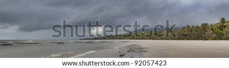 cape tribulation tropical rain forest queensland Australia Daintree rainforest panorama landscape beach dark clouds