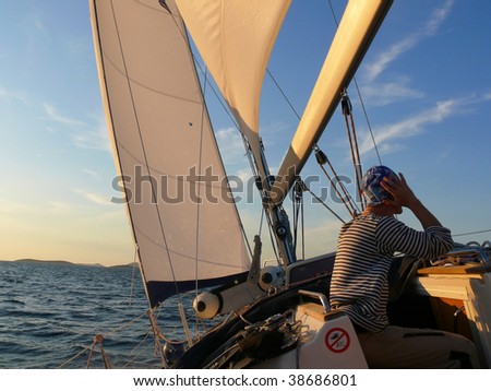 Sailor during navigation at sea