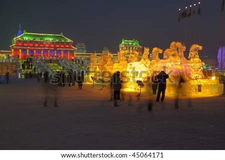 HARBIN, PEOPLE\'S REPUBLIC OF CHINA - JANUARY 5: Harbin Ice and Snow Sculpture Festival - Ice and Snow World on January 5, 2010 in Harbin, People\'s Republic of China.