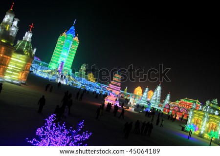 HARBIN, PEOPLE'S REPUBLIC OF CHINA - JANUARY 5: Harbin Ice and Snow Sculpture Festival - Ice and Snow World on January 5, 2010 in Harbin, People's Republic of China.