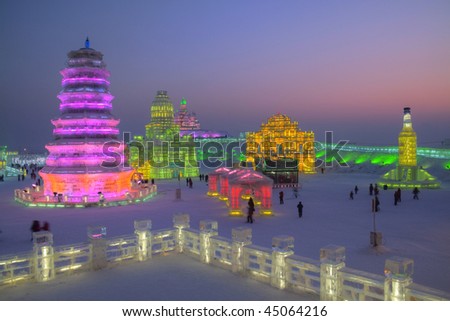 HARBIN, PEOPLE\'S REPUBLIC OF CHINA - JANUARY 5: Harbin Ice and Snow Sculpture Festival - Ice and Snow World on January 5, 2010 in Harbin, People\'s Republic of China.