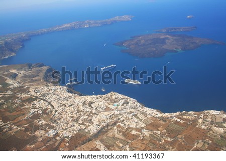 stock photo aerial view of Santorini Greece