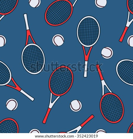 Sports equipment hand drawn seamless pattern vector. Doodle navy blue background. Cartoon illustration sport objects
