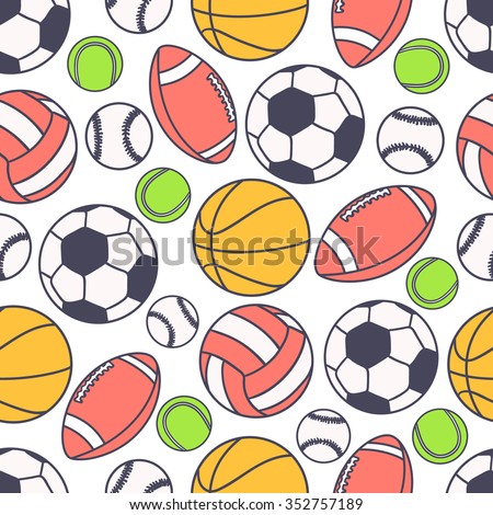 Sports equipment hand drawn seamless pattern vector. Doodle background. Cartoon illustration balls