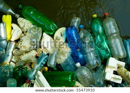 Bottles and trash in the river